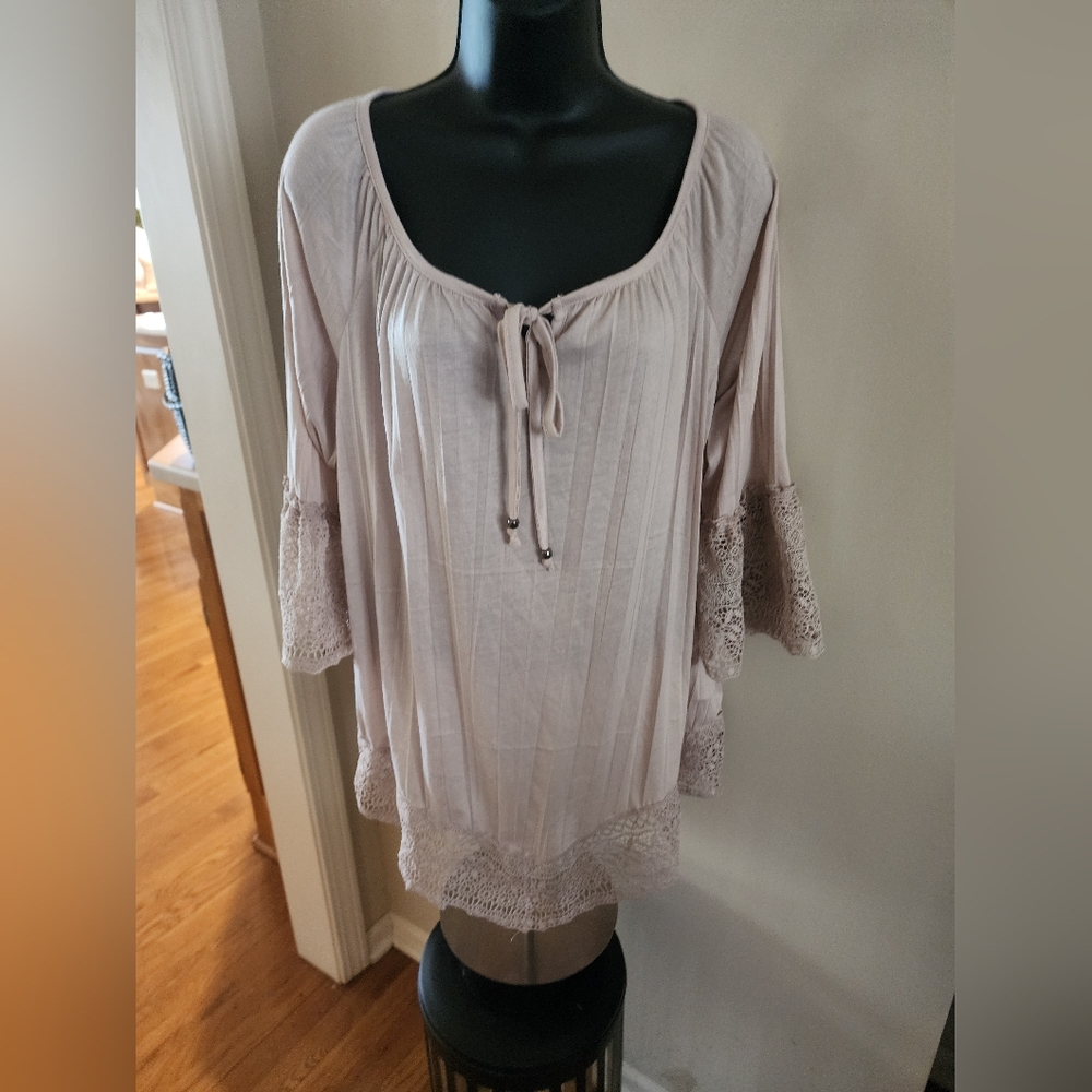 French Laundry Pale Blush Lace-Trim Peasant Blouse